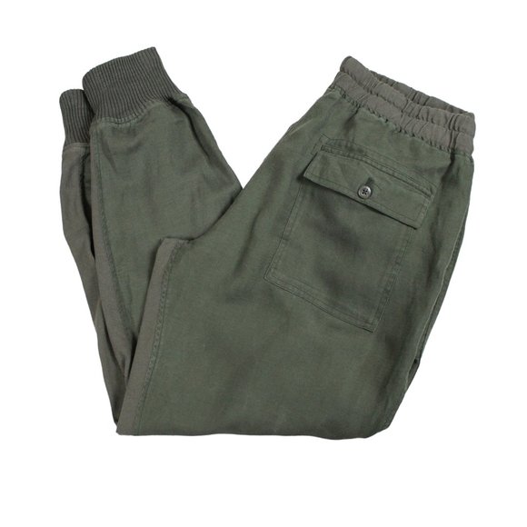 Roots Olive Green Linen Cotton Blend Joggers - Picture 2 of 16